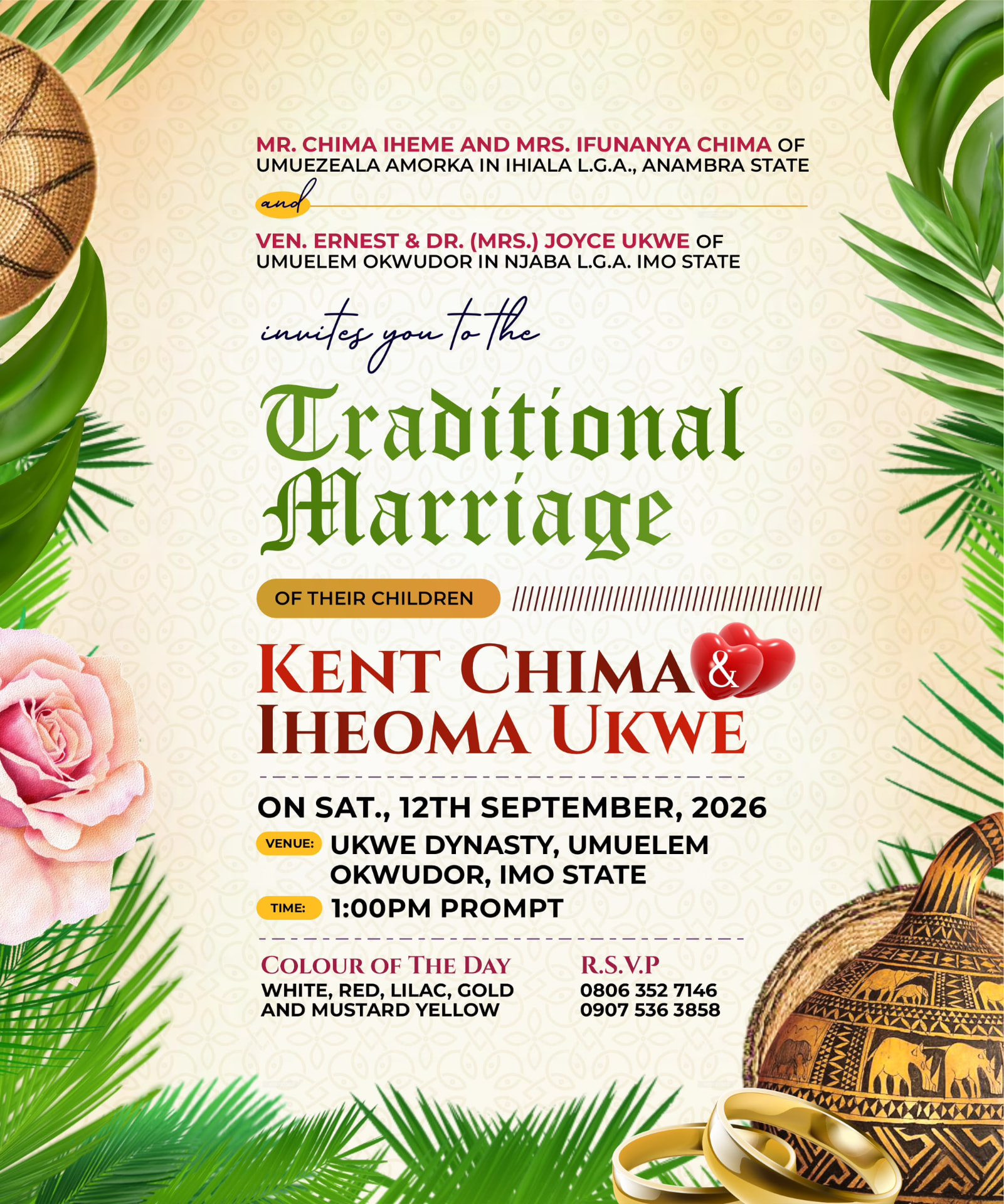 Traditional marriage invitation for Kent and Iheoma