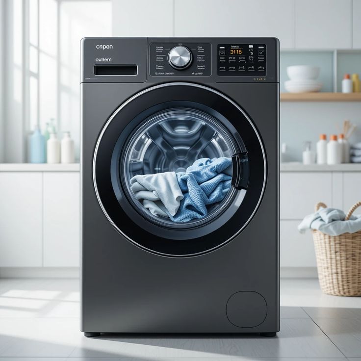 Black front-loading washing machine